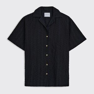 YAITTE Bondi Black Embroidered PJ Style Shirt $350 NWT Small